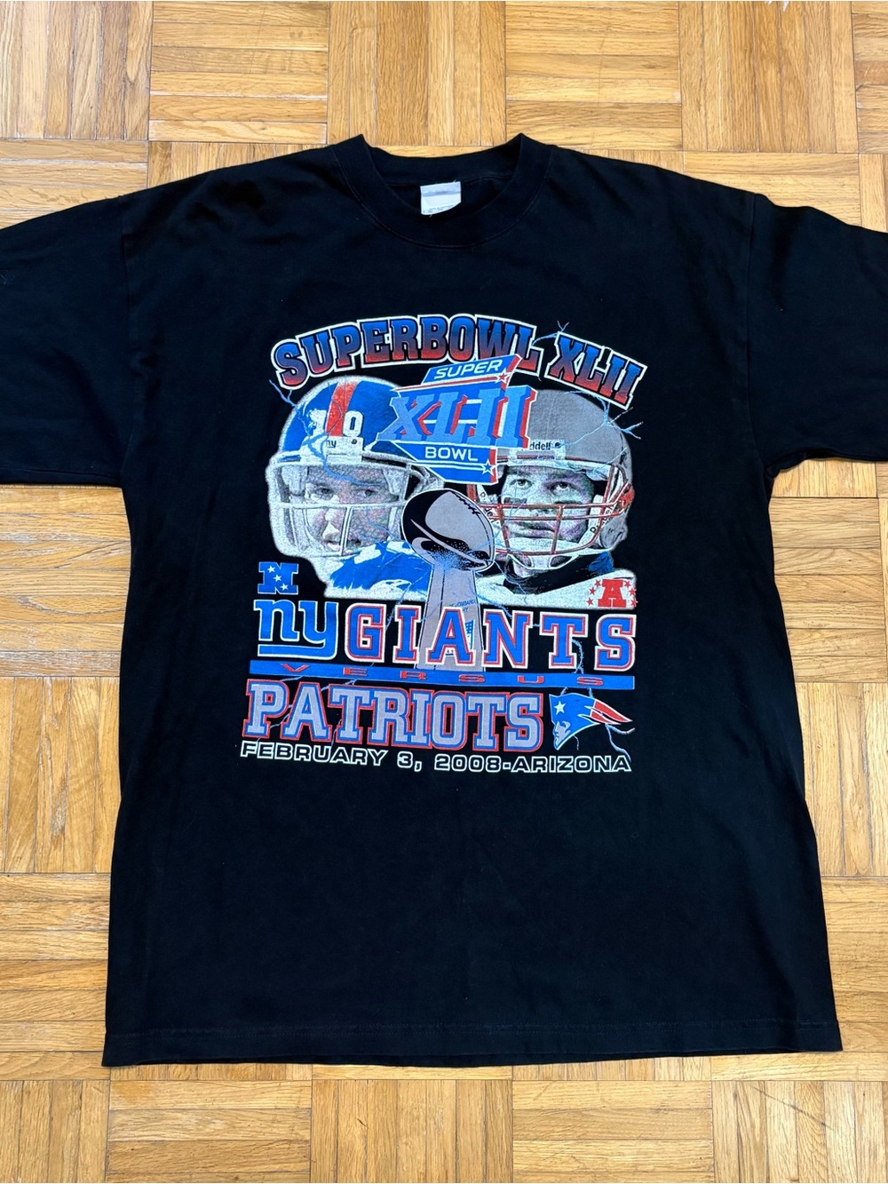 Vintage 2008 Super Bowl XLII 42 Double Sided Graphic Shirt